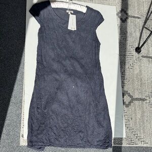 Navy Linen  Sequin Cap-Sleeve Mini Dress